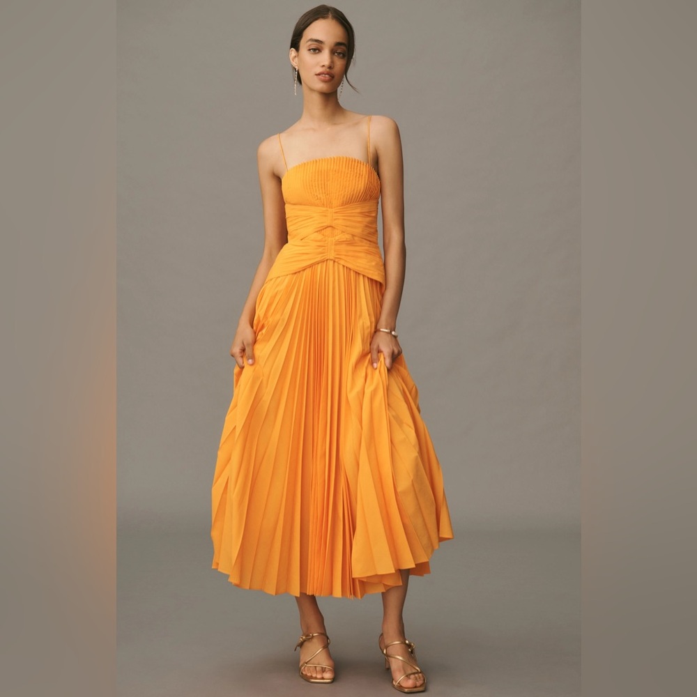 Acler Fairley Drop-Waist Pleated Midi Dress